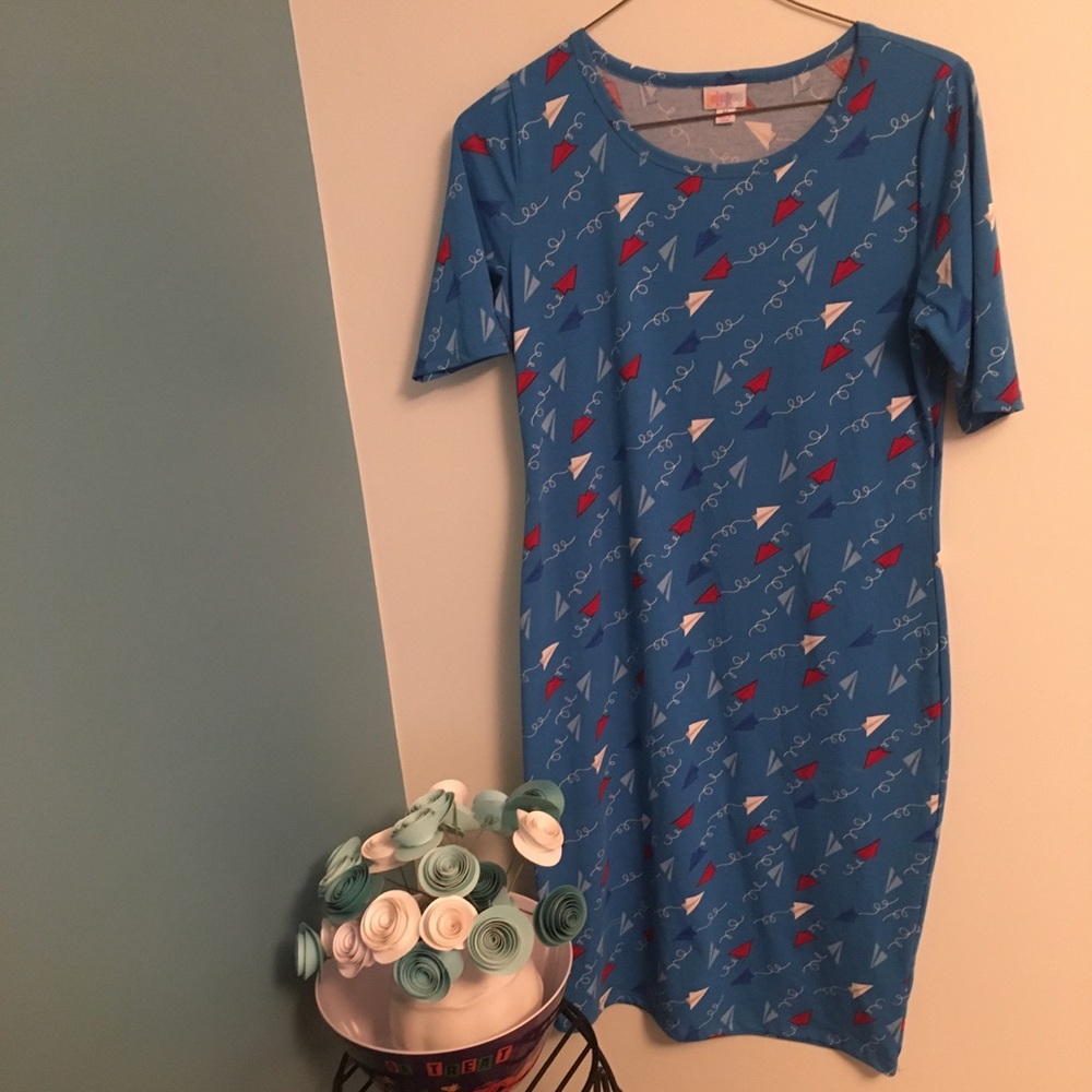 Lularoe Julia dress paper airplanes medium like new